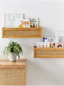 Resim metre dizayn Ahşap Hazeran Rattan Duvar Rafı Oturma Çocuk Odası Montessori Kitaplık Mtr425 