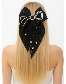 Resim İnci Detaylı Fiyonk Desenli Zarif Otomatik Toka Siyah 