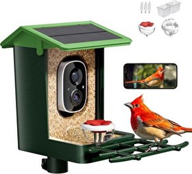 Resim Heapets Güneş Enerjili 2K HD Kameralı Kuş Yemliği Çimen Yeşili 