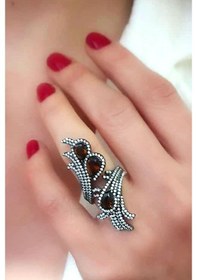 Resim Pırlanta Işıltısında Zirkon Ve Granat Taşlı Siyah Rodajli Ayarlan 