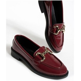 Resim Jane Kadın Loafer Makosen Casual Toka Detay Günlük Ayakkabı Bordo Rugan 