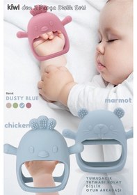 Resim Kiwi 2 İn 1 Chicken - Marmot Tutması Kolay Diş Kaşıyıcı Seti Alman Tasarım Dusty Blue 