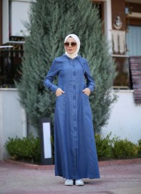 Resim 6463-denim Kapşonlu Ferace Koyu Mavi Koyu Mavi 