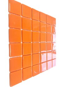 Resim MozaiKristaL Tüm yüzeylere uygulanabilir 5x5cm. Bal Kabağı Turuncusu, 31,5x31,5cm. Fileli Cam Mozaik. 