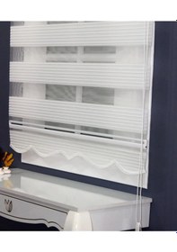 Resim Geniş Plise Beyaz Eteği Dilimli Stor Zebra Güneşlik Perde Alüminyum Kasa, Metal Ayak 