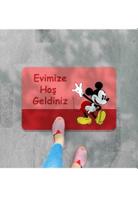 Resim Kopya - Dijital Baskılı Desenli Dekoratif Dış Kapı Önü Ve Iç Mekan Paspası Yıkanabilir Kaymaz Taban Kırmızı 