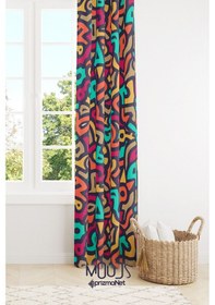 Resim Renkli Şekil Desenli Fon Perde Genç Odası Oturma Odası Süet Dijital Baskı Ekstrafor Büzgü Tek Kanat Çok Renkli 