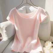 Resim Yeni Gelen Kadınlar İçin Yüksek Kaliteli Şık Düz Renkli Kabartmalı Dar Kesim Kısa Kollu Üst 