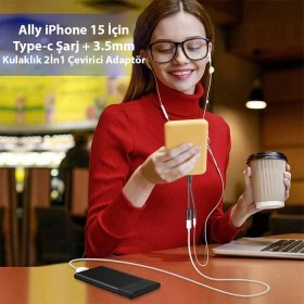 Resim Cm Store Ally Iphone 15 Için Type-C Şarj + 3.5mm Kulaklık 2in1 Çevirici ADAPTÖR-(5775) 