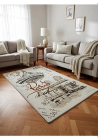 Resim Dinarsu Halı Klasik Serisi %100 Akrilik Paris Desenli 125 X 200 Bej Rengi Bej 