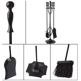 Resim 5 Li İthal Siyah Topuz Başlıklı Şömine-soba Maşa Takımı Aksesuar Seti 