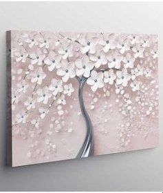 Resim StellaStore Beyaz Çiçekli Gold Ağaç Kanvas Tablo, 40 x 60 