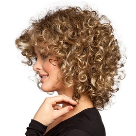 Resim 1 Adet Şık Kısa Kıvırcık Kadın Peruk - Yüksek Yoğunluklu %100 Sentetik Lif, Nefes Alabilen Gül Ağlıklı Başlık, Bol Kahverengi ve Sarışın Kıvraklar, Partiler, Müzik Festivali ve Karnavallar İçin Mükemmel 
