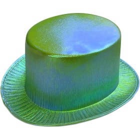 Resim AyrStore Yeşil Renk Işıltılı Hologram Kumaş Kaplama Fötr Silindir Şapka Yetişkin Boy 