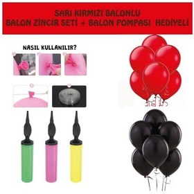 Resim Siyah Kırmızı Balon Zinciri Set+Balon Pompası 100 Lü 