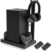 Resim Goshyda Series X konsol denetleyicisi için dikey fan standı, çift gamepad şarj istasyonu, 4 fan, 2 x 1400 mAh pil ve kulaklık tutucu 