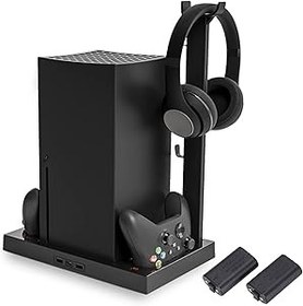 Resim Goshyda Series X konsol denetleyicisi için dikey fan standı, çift gamepad şarj istasyonu, 4 fan, 2 x 1400 mAh pil ve kulaklık tutucu 