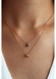 Resim Nazar Boncuklu Zar Çift Sıra Altın Kolye 