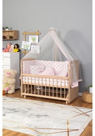 Resim Ahşap Beşik Anne Yanı Beşik Organik Boyasız 60x120 - Pembe Balina Uyku Seti Yatak Ahşap 