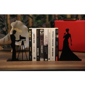 Resim Gelinlikli Kadın Figürlü Dekoratif Metal Kitap Tutucu, Kitap Dest 