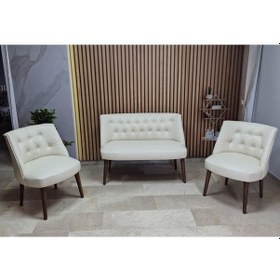 Resim Azra Mobilya Deri Çay Seti Koltuk Takımı - Bekleme Salonu - Cafe Mobilya - Ofis Mobilya - Balkon Mobilya Krem 