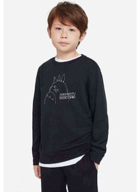 Resim Totoro Studio Ghibli Baskılı Unisex Çocuk Siyah Sweatshirt 