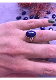 Resim Nsa Gümüş Lapis Lazuli Taşı Gümüş Yüzük 925 Ayar Doğal Taş 
