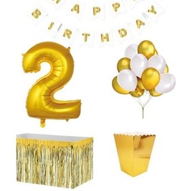 Resim 2 Yaş Beyaz Gold Balon Rakam Folyo Banner Mısır Kutusu Masa Eteğ 