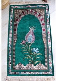 Resim Lale Desenli Astarlı Lüks Seccade S1002 Gri Yeşil 