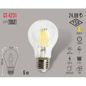 Resim Cata Ct-4231 6 Watt Rustik Led Ampul Gün Işığı E27 Duy 