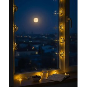 Resim Aesco Mey Ithalat® Minareli Hilal LED Işık Gold Metal Gövdeli Pilli Ramazan Dekoru 