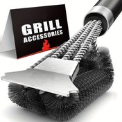 Resim 1 adet TFS 3-Kafa Paslanmaz Çelik Barbekü Izgara Fırçası ve Kazıyıcı, Üç Katmanlı Tel Kıllı Temizleme Fırçası, Açık Hava Izgara Araçları, Izgara Aksesuarları 