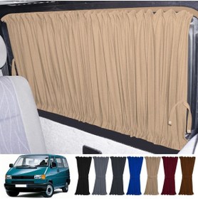 Resim Oto Pandami Volkswagen T4 - Transporter / Caravelle Uzun Şase 1990-2003 Uyumlu Krem Raylı Oto Perde Takımı 