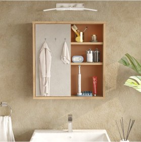 Resim Aqua Aynalı Lavabo Üstü Banyo Dolabı Raflı Kapaklı 60cm Kiremit Kahverengi 