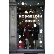 Resim Hoşgeldin 2023 Yılbaşı Happy New Year Özel Yeni Sticker Çıkartma Süsü Özel Yeni Yıl Parti Cam Noel Ağacı Kar Tanesi 