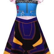 Resim Kızlar için Puf Kollu ve Geometrik Desenli Halloween Prenses Elbisesi - Mavi ve Siyah Tül Etek, Siyah Korse Üst, Beyaz Yaka ve Turuncu Detaylar - Halloween Partileri ve Temalı Etkinlikler için Mükemmel, Temalı Etkinlikler, Dekoratif Çiçek Detayları, Orta Esneklikli Kumaş, Dış Mekan için Mükemmel 