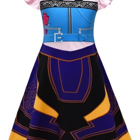 Resim Kızlar için Puf Kollu ve Geometrik Desenli Halloween Prenses Elbisesi - Mavi ve Siyah Tül Etek, Siyah Korse Üst, Beyaz Yaka ve Turuncu Detaylar - Halloween Partileri ve Temalı Etkinlikler için Mükemmel, Temalı Etkinlikler, Dekoratif Çiçek Detayları, Orta Esneklikli Kumaş, Dış Mekan için Mükemmel 