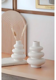 Resim Siyah Dekoratif Vazo Seti Obje Ev Dekorasyon Masa Üstü Dekor Vazo Seti Model 5 Beyaz Beyaz 