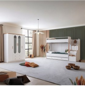 Resim Ranza, Vita Bohem Genç Odası Takımı Yavrulu Beyaz Ranza + Dört Kapaklı Dolap Beyaz 