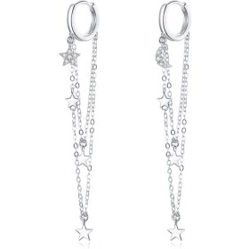 Resim Zsykd S925 Sterlıng Silver Star Moon Tassel Kadın Küpe (Yurt Dışından) 