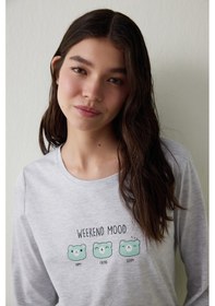 Resim Penti Weekend Mood Bisiklet Yaka Uzun Kollu Pamuklu Pijama Takımı Çok Renkli 