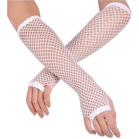 Resim Uzun File Örgü Eldiven Beyaz Renk 