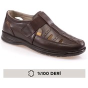 Resim maximoda Erkek Kahverengi Hakiki Deri Ortopedik Lastikli Sandalet 