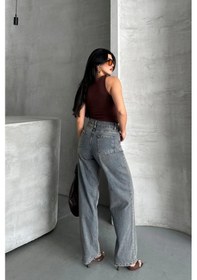 Resim İsiltikidsmoda Palazzo Bıyık Kar Yıkama Buz Mavi Jeans Pantolon D2008 Mavi 