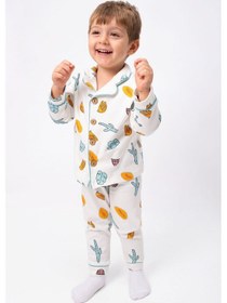 Resim Miniğimin Cicileri Kaktüs Baskılı Karakterli Düğmeli Unisex Çocuk Pijama Su Yeşili 
