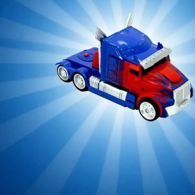 Resim Can Oyuncak Renkli Tek Tuşla Dönüşen Transformers Kamyon Plastikten Üretilmiş Çek Bırak Model 