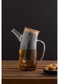 Resim Porsima 2093 Bambu Kapaklı Vakumlu Borosilikat Cam Yağdanlık Yağlık Sirkelik 700ml Şeffaf 