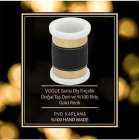 Resim Mayaglory Vogue Serisi Doğal Mermer Taş Deri Yuvarlak Diş Fırçalık Siyah Gold Renk 3050 