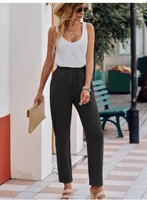 Resim Sensuelle Kadın Beli Lastikli Keten Pantolon Siyah 