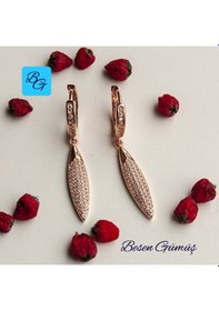 Resim Rose Zirkon Taşlı Oval Sallantılı Halka Küpe Gümüş 